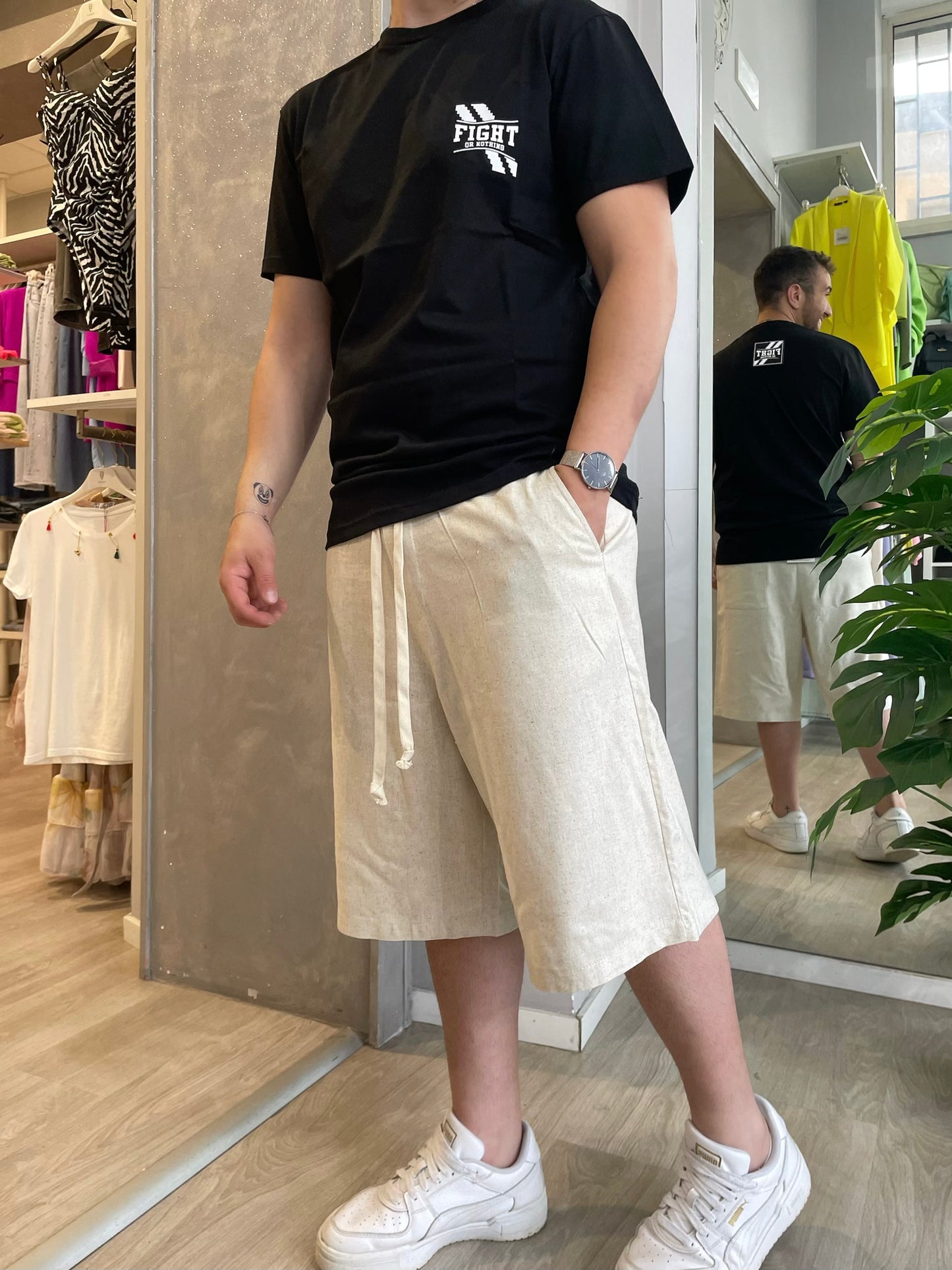 Pantalone bermuda lino