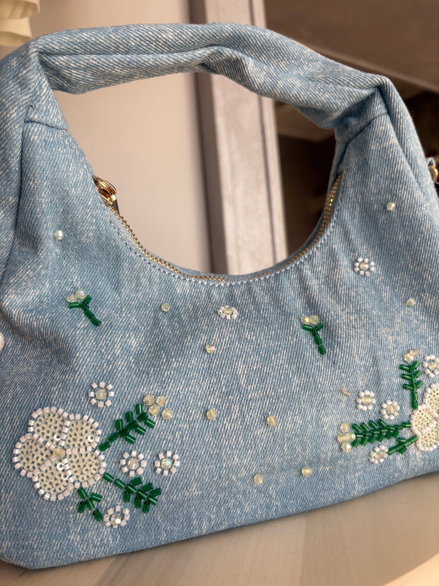 Borsa jeans con perline