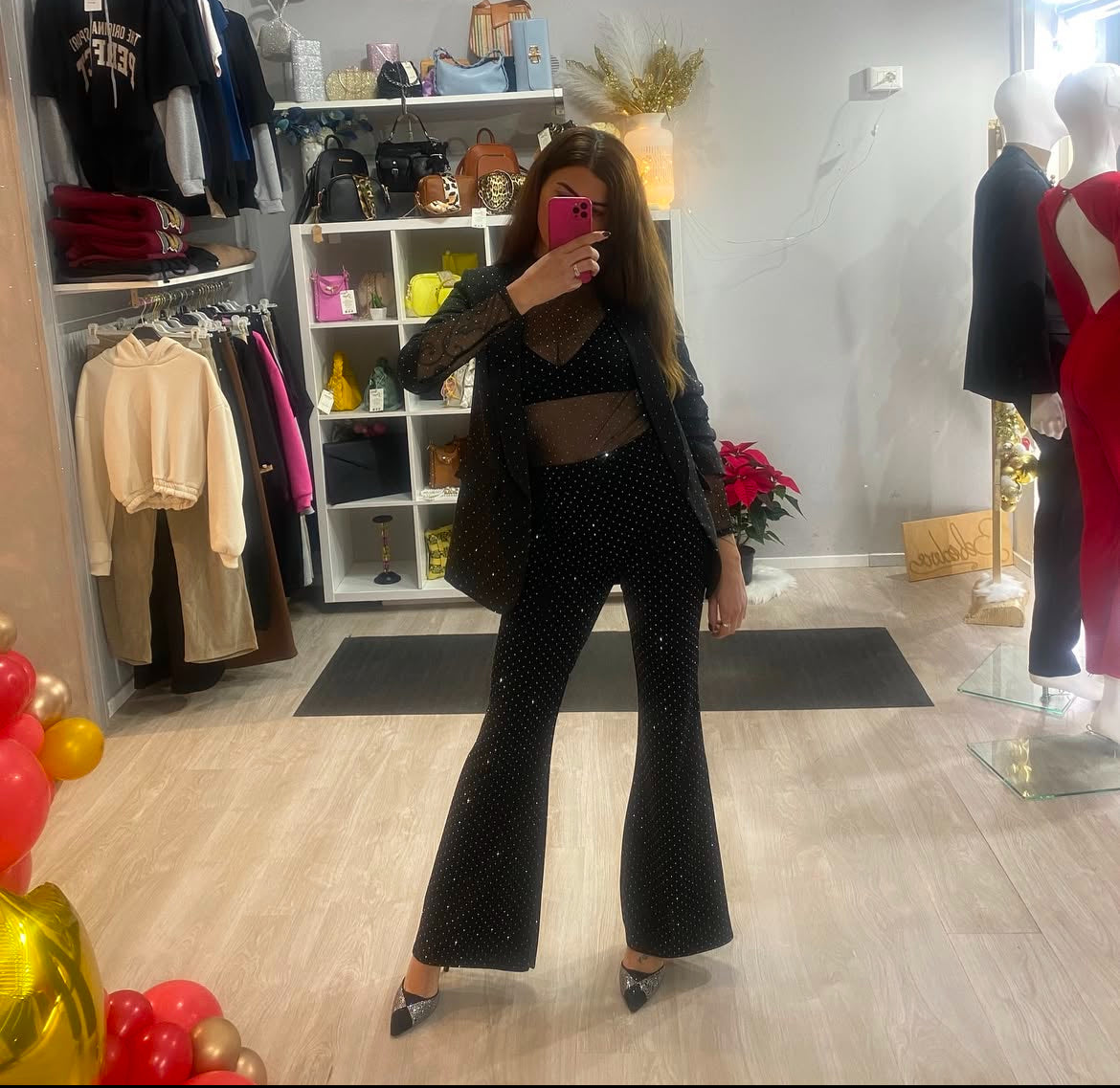 Pantalone zampa brillantinato