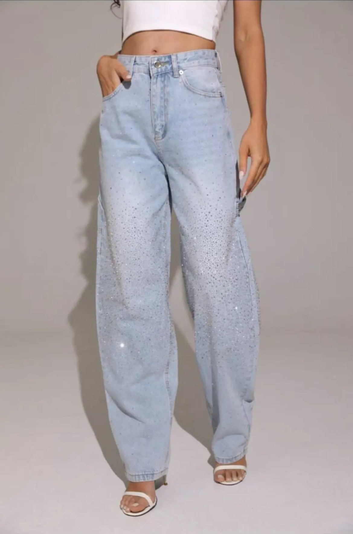 Jeans ampio strass