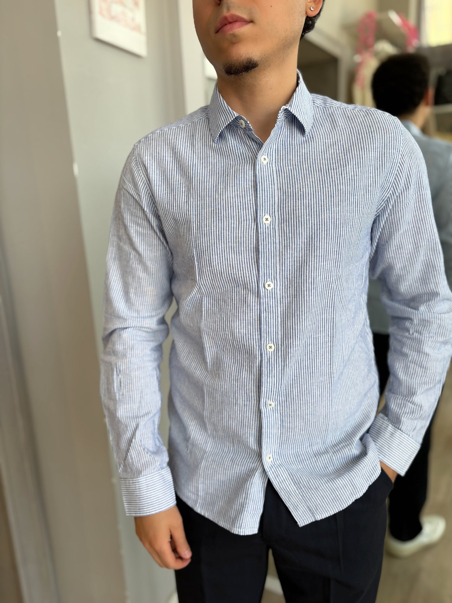 Camicia righe celeste