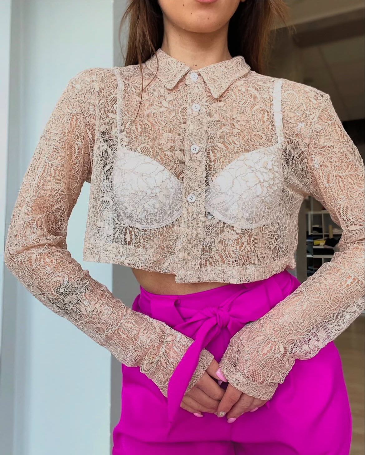 Camicia crop pizzo