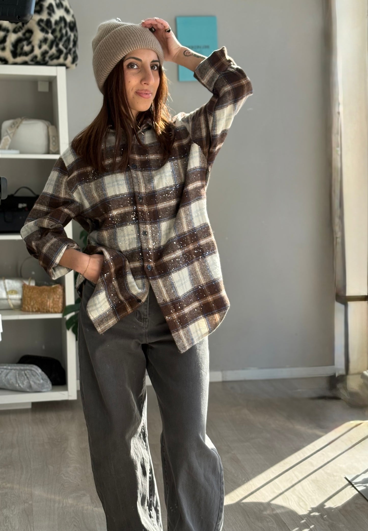 Camicia quadrettata brillantinato