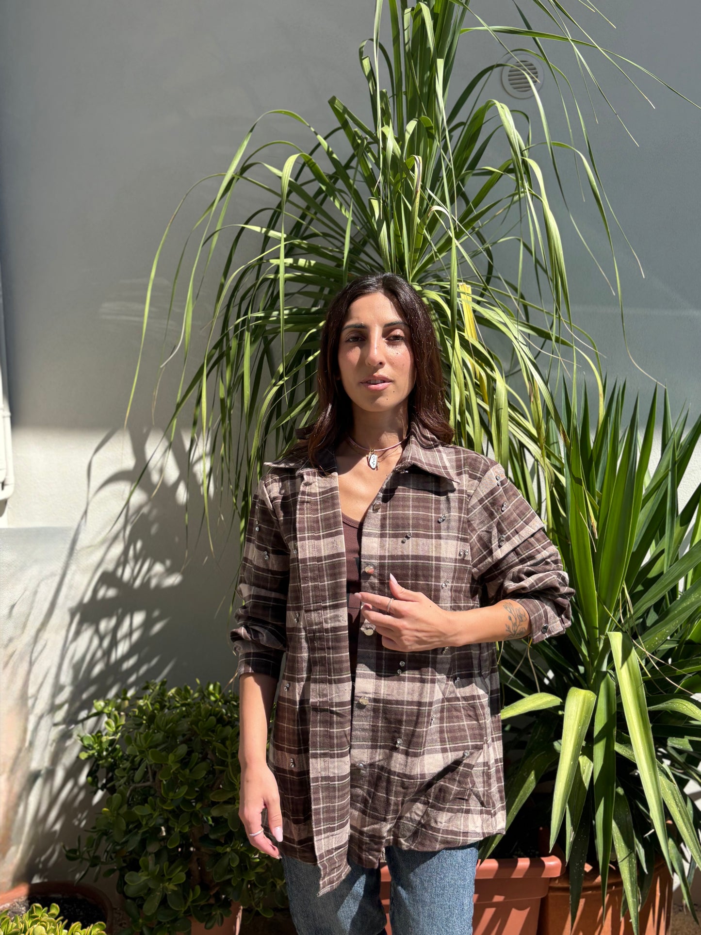 Cord set camicia quadrettata