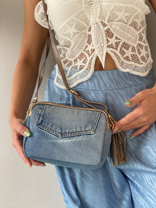 Borsa in jeans vera pelle