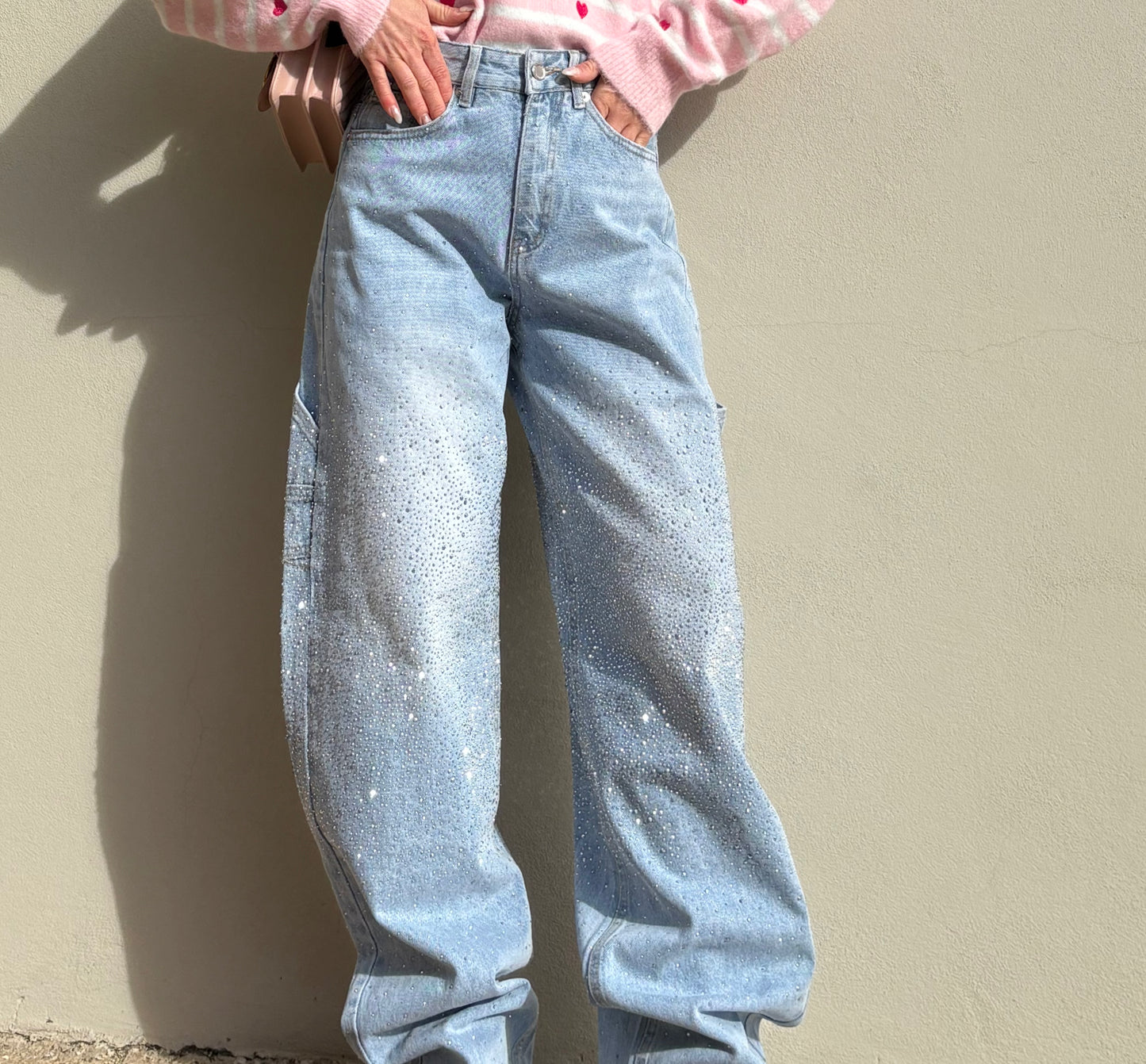 Jeans ampio strass