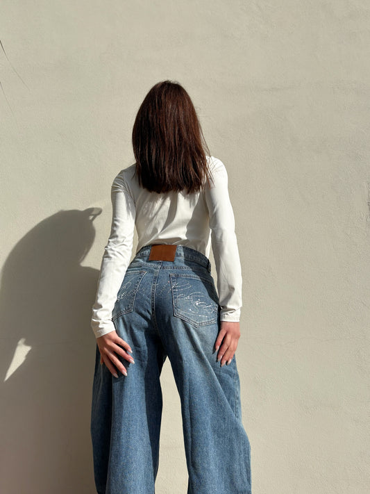 Jeans ballon tribale strass