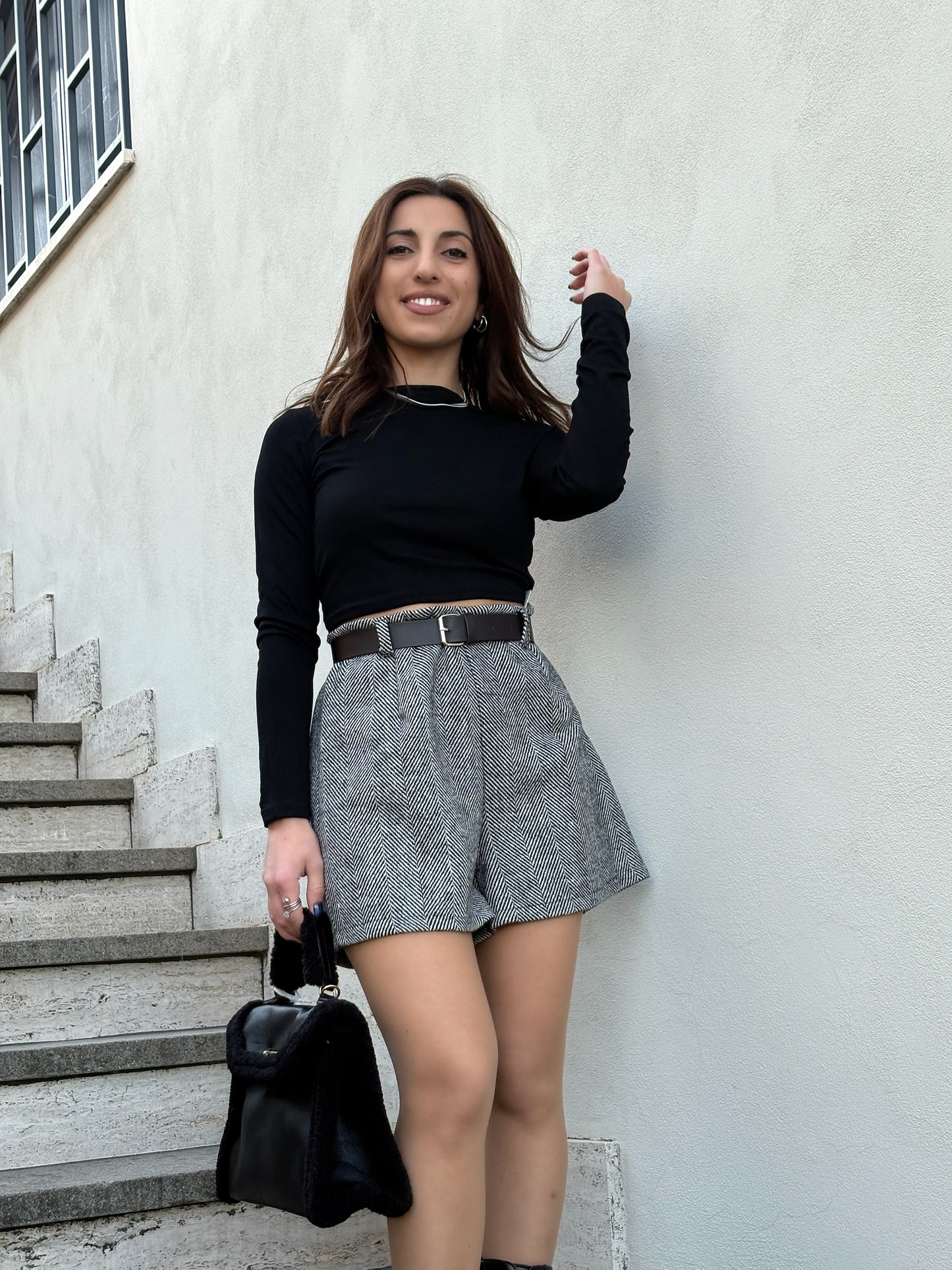 Pantalone corto  bermuda spina di pesce