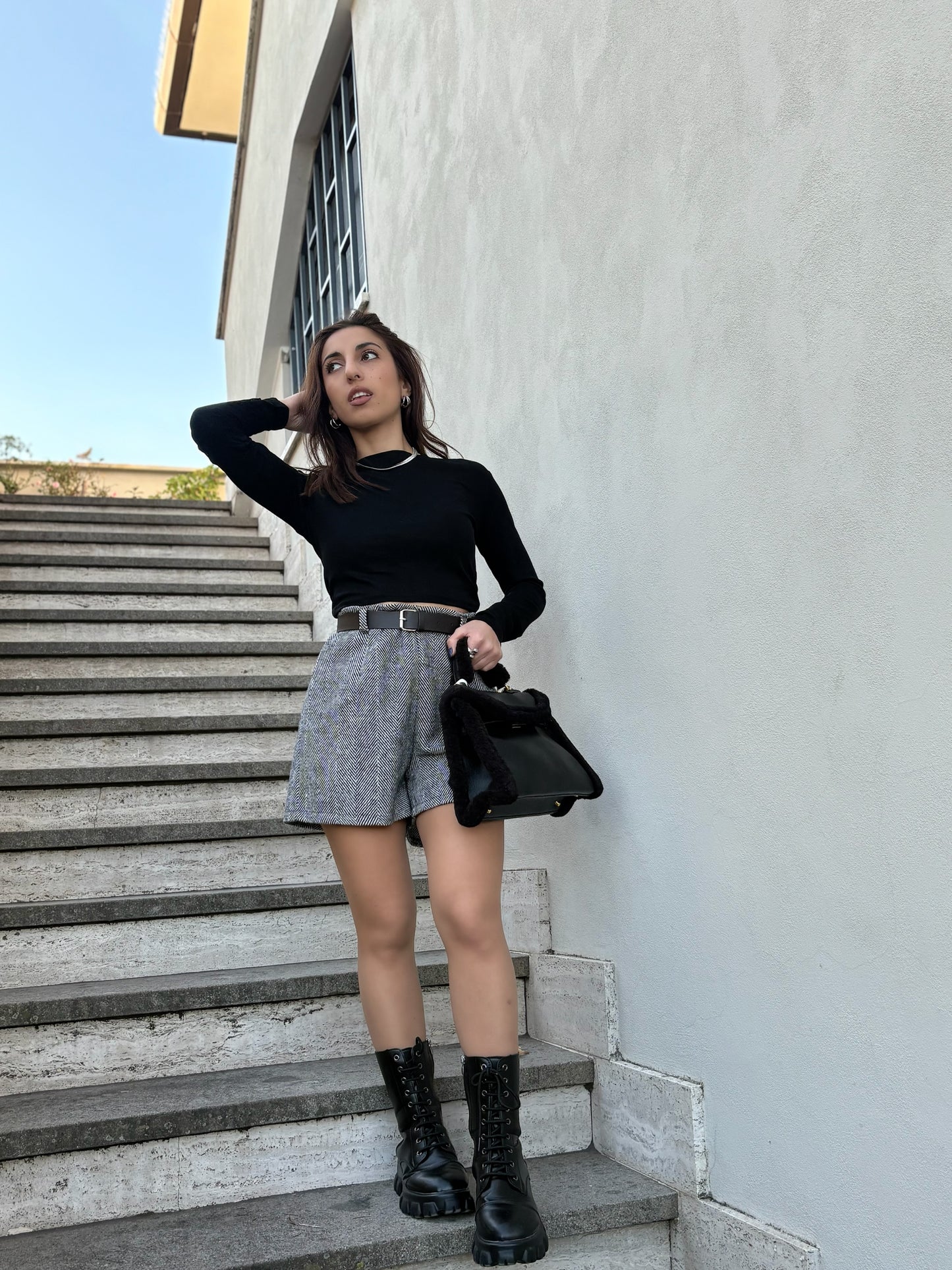 Pantalone corto  bermuda spina di pesce